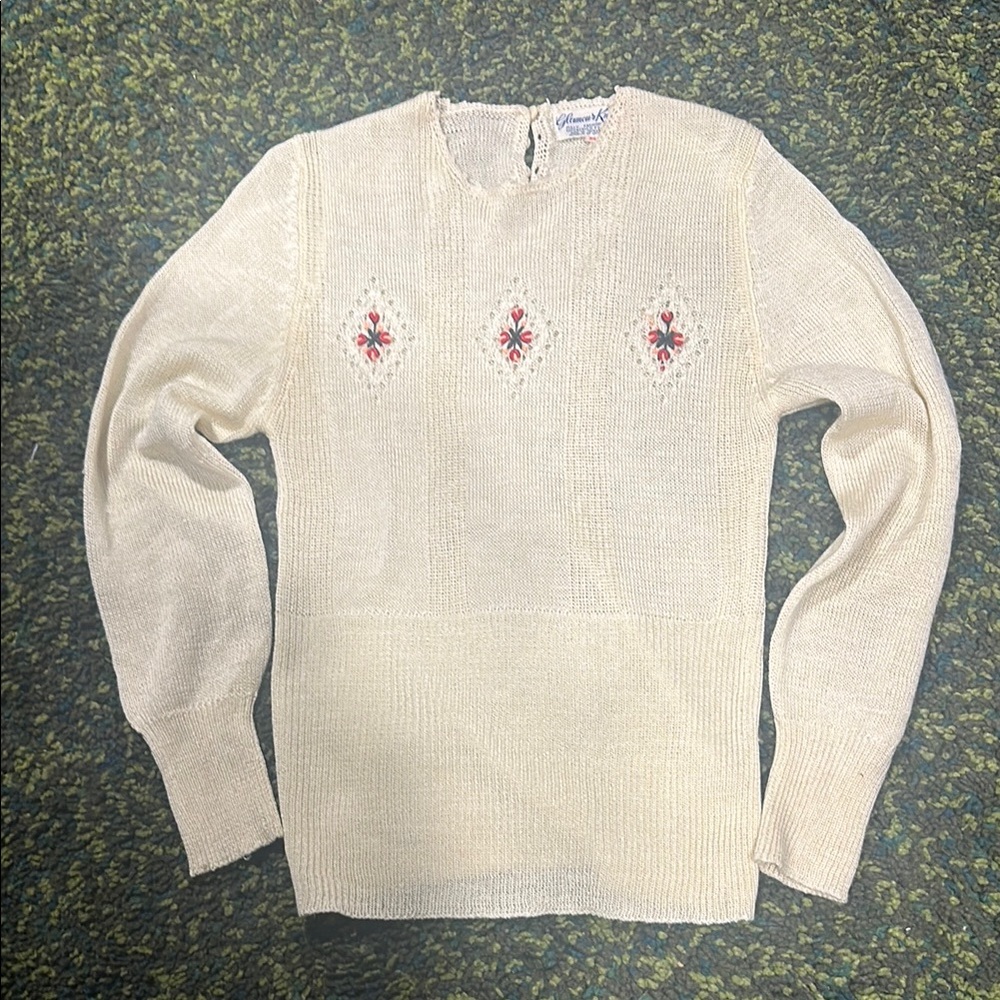 Elegant Cream Sweater with Embroidered Accents